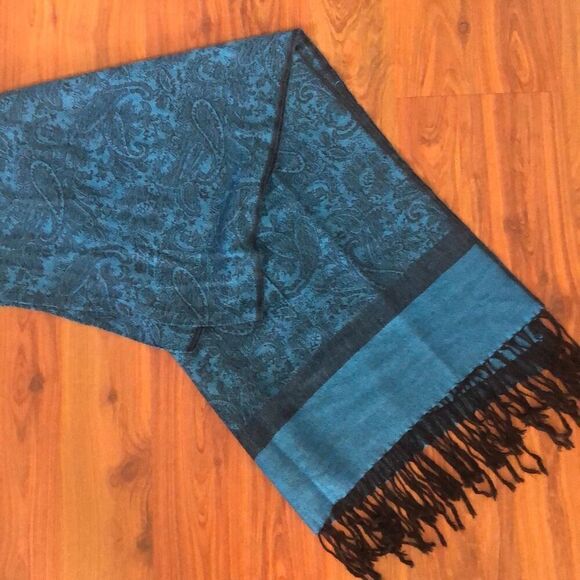 NEW Pashmina Scarf Wrap Shawl Blue Purple Paisley Cashmere  Blue Paisley Pashmina silk
